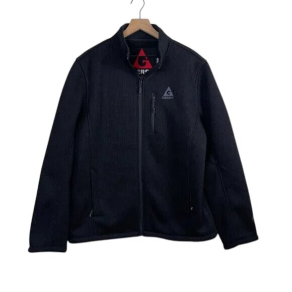 Gerry Men’s XL Black Fleece Waffle Knit Full Zip Jacket with Drawstring Hem - Picture 1 of 12